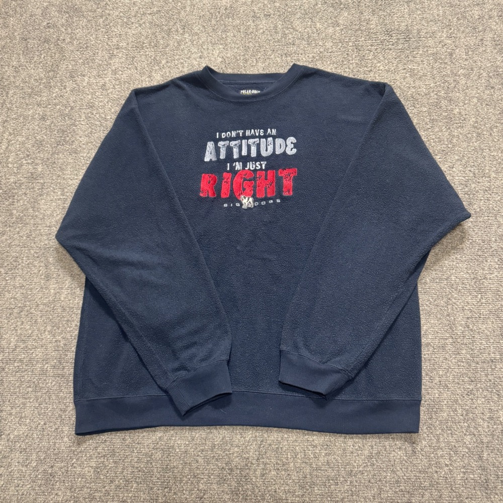 VTG Big Dogs Pullover Sweatshirt Mens L Navy Blue Cotton Fleece 90s Y2K
